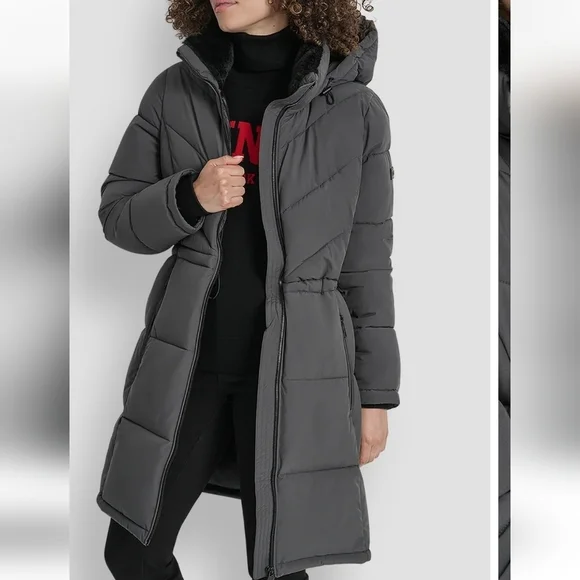 NWT - DKNY Women's Long Gray Puffer Jacket Size M - Picture 14 of 15